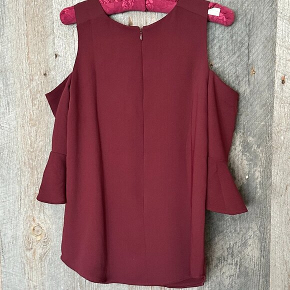 Ann Taylor Women's Cold Shoulder Lined Bell Sleeve Zip Back Blouse - Picture 5 of 9